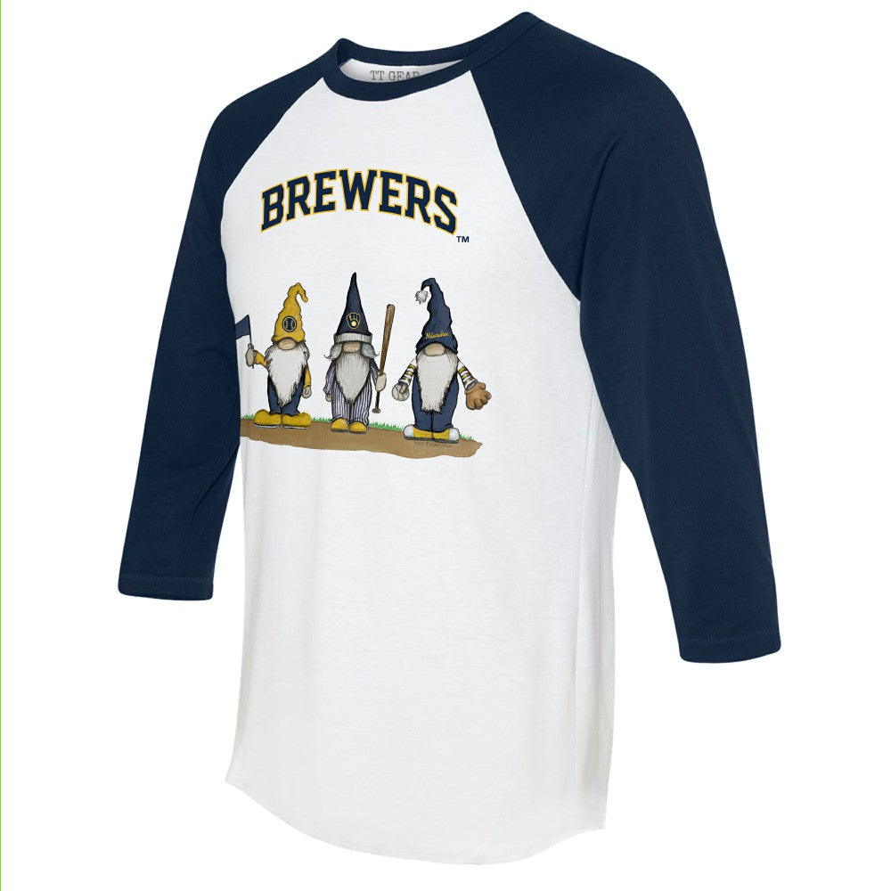 Milwaukee Brewers Tiny Turnip Unisex Gnomes 3/4-Sleeve Raglan T-Shirt White/Navy