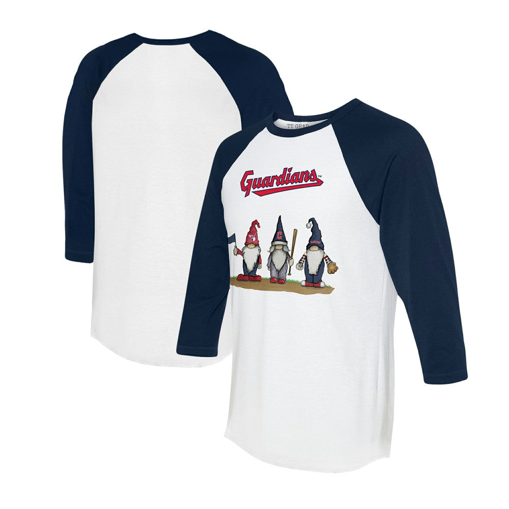Cleveland Guardians Tiny Turnip Unisex Gnomes 3/4-Sleeve Raglan T-Shirt White/Navy