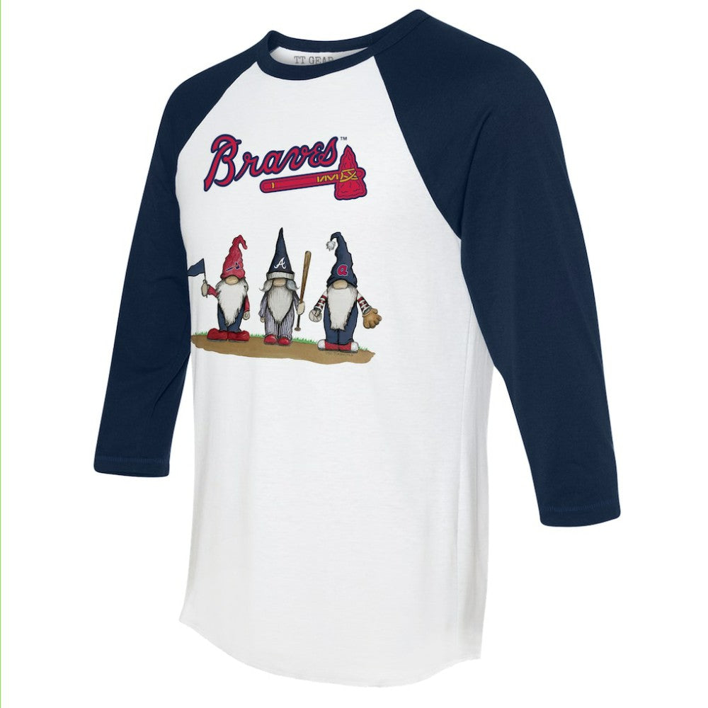Atlanta Braves Tiny Turnip Unisex Gnomes 3/4-Sleeve Raglan T-Shirt White/Navy