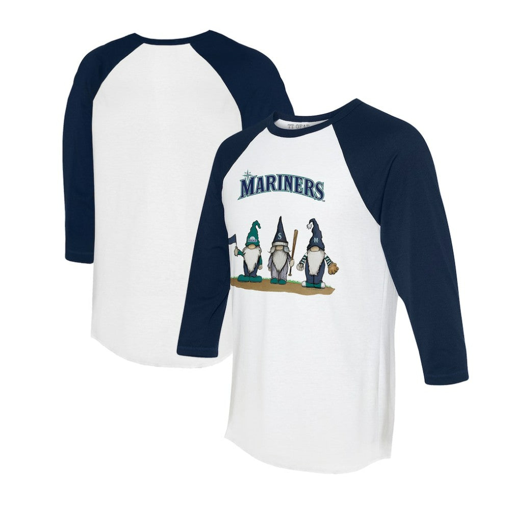 Seattle Mariners Tiny Turnip Unisex Gnomes 3/4-Sleeve Raglan T-Shirt White/Navy