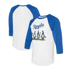 Kansas City Royals Tiny Turnip Unisex Gnomes 3/4-Sleeve Raglan T-Shirt White/Royal