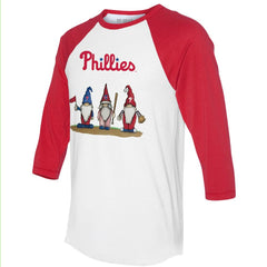 Philadelphia Phillies Tiny Turnip Unisex Gnomes 3/4-Sleeve Raglan T-Shirt White/Red