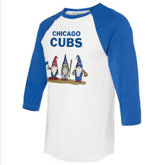 Chicago Cubs Tiny Turnip Unisex Gnomes 3/4-Sleeve Raglan T-Shirt White/Royal