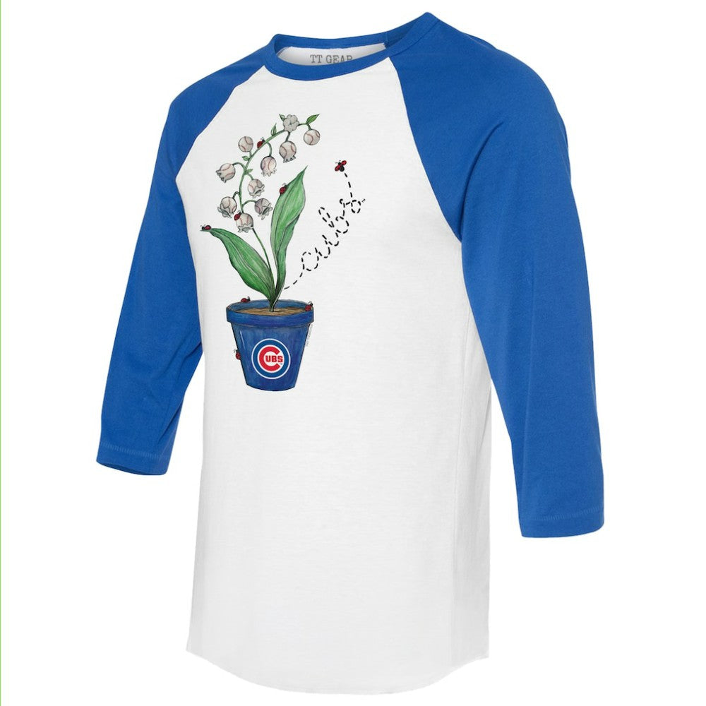 Chicago Cubs Tiny Turnip Unisex Lilies & Ladybugs 3/4-Sleeve Raglan T-Shirt White/Royal