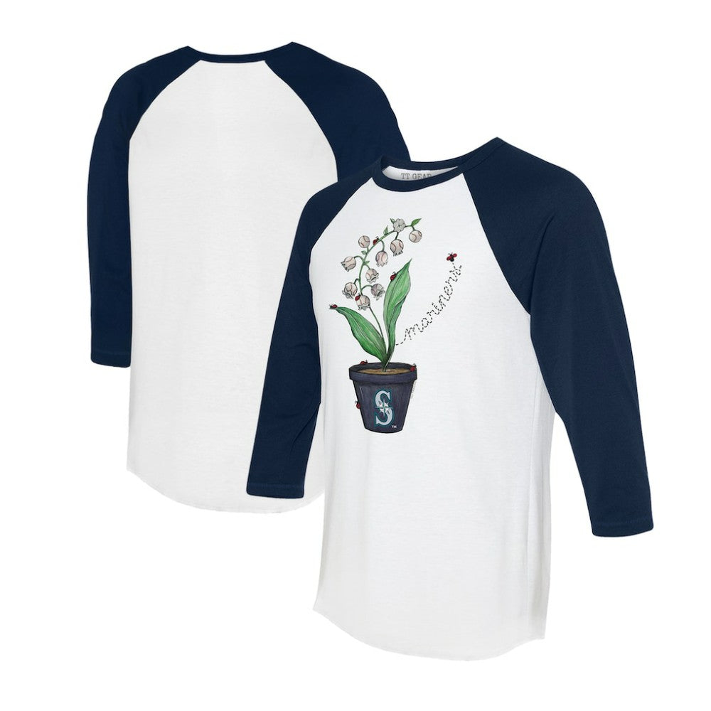 Seattle Mariners Tiny Turnip Unisex Lilies & Ladybugs 3/4-Sleeve Raglan T-Shirt White/Navy