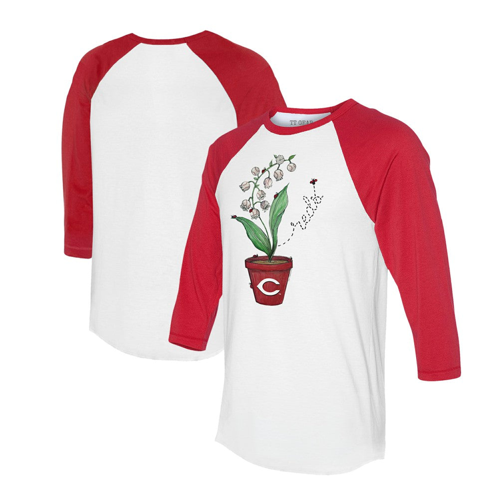 Cincinnati Reds Tiny Turnip Unisex Lilies & Ladybugs 3/4-Sleeve Raglan T-Shirt White/Red