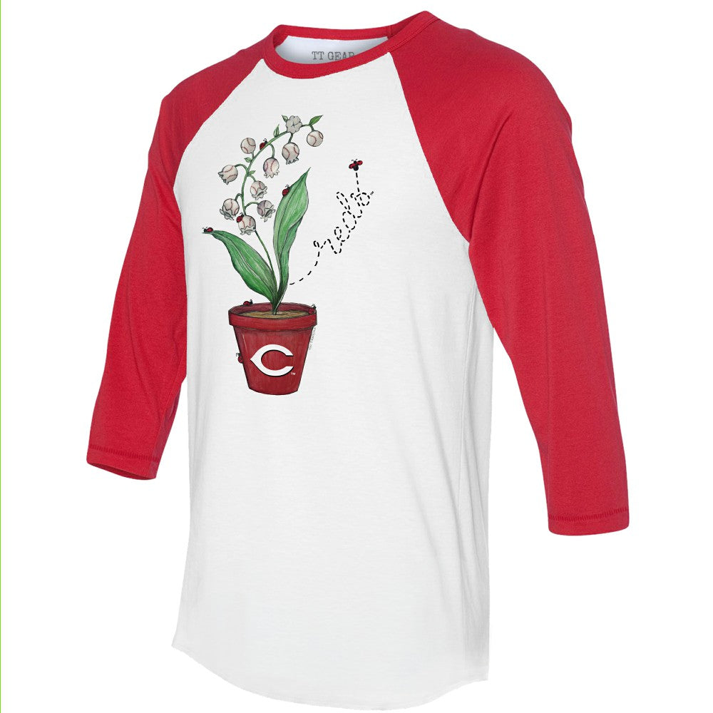 Cincinnati Reds Tiny Turnip Unisex Lilies & Ladybugs 3/4-Sleeve Raglan T-Shirt White/Red