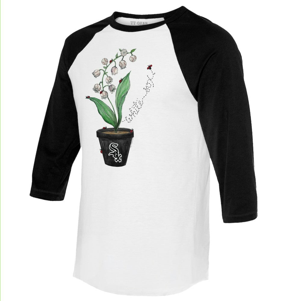 Chicago White Sox Tiny Turnip Unisex Lilies & Ladybugs 3/4-Sleeve Raglan T-Shirt White/Black