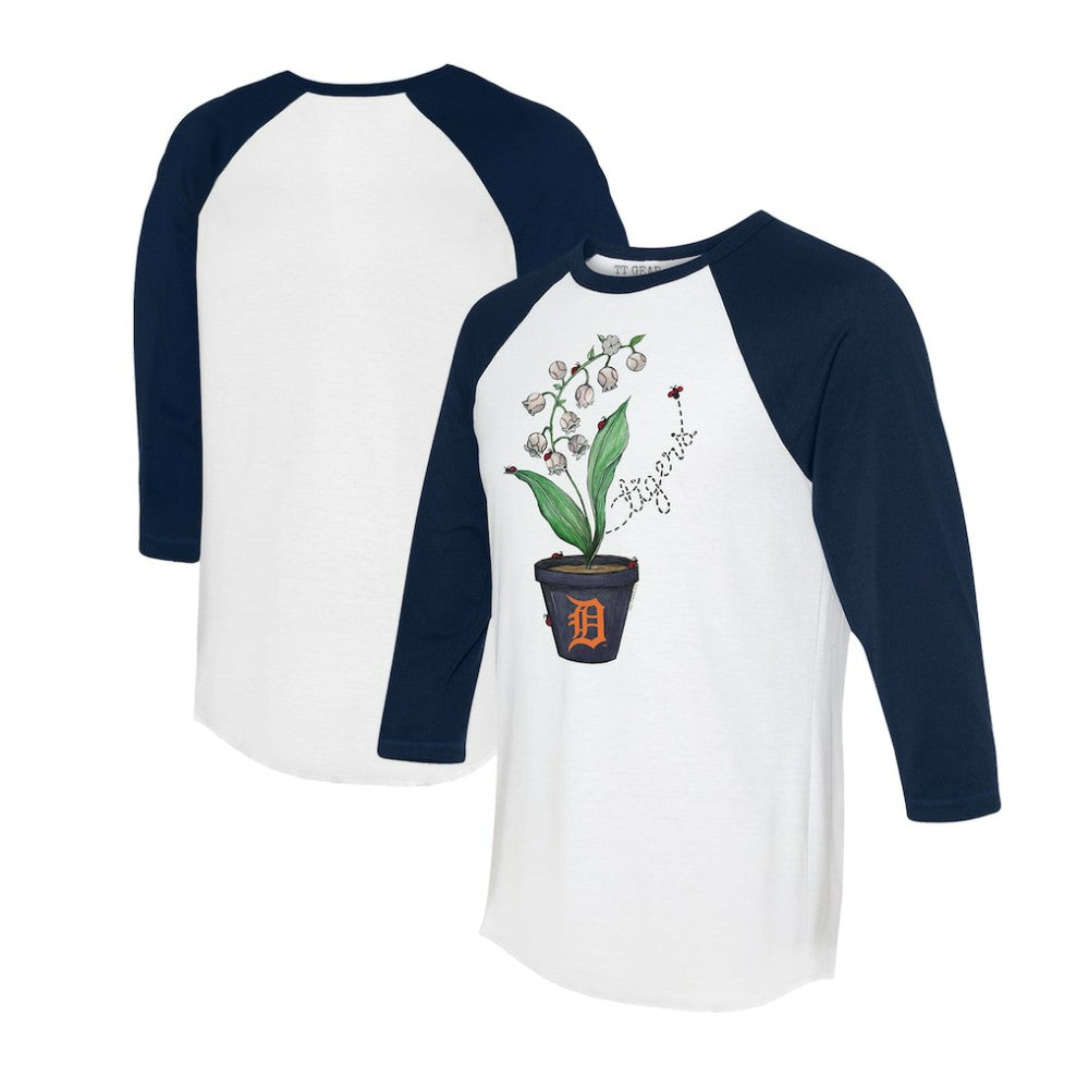 Detroit Tigers Tiny Turnip Unisex Lilies & Ladybugs 3/4-Sleeve Raglan T-Shirt White/Navy