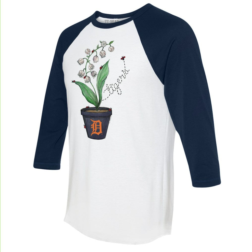 Detroit Tigers Tiny Turnip Unisex Lilies & Ladybugs 3/4-Sleeve Raglan T-Shirt White/Navy
