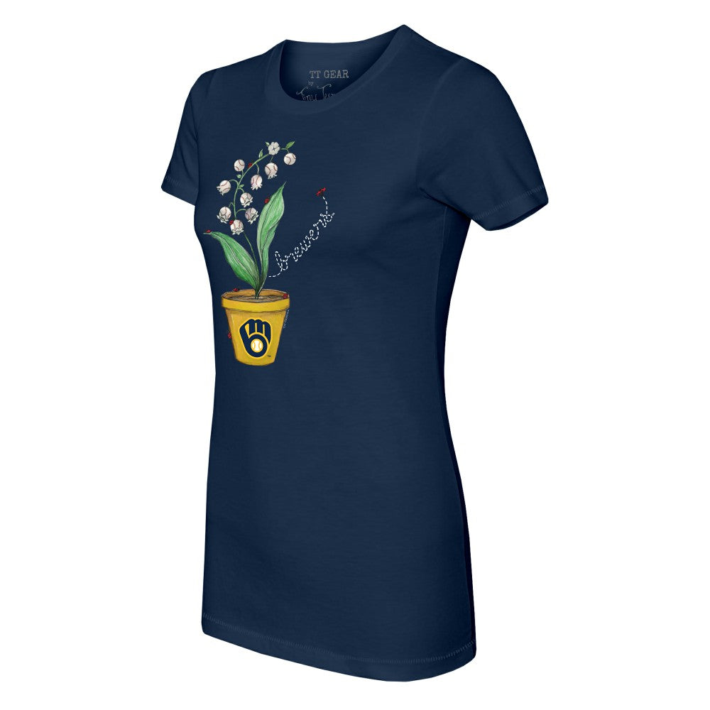 Milwaukee Brewers Tiny Turnip Women's Lilies & Ladybugs T-Shirt Navy
