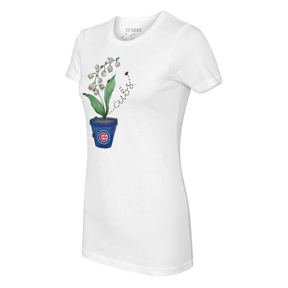 Chicago Cubs Tiny Turnip Women's Lilies & Ladybugs T-Shirt White