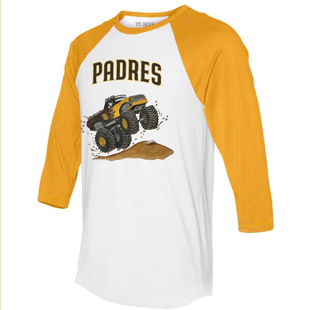San Diego Padres Tiny Turnip Unisex Monster Truck 3/4-Sleeve Raglan T-Shirt White/Gold