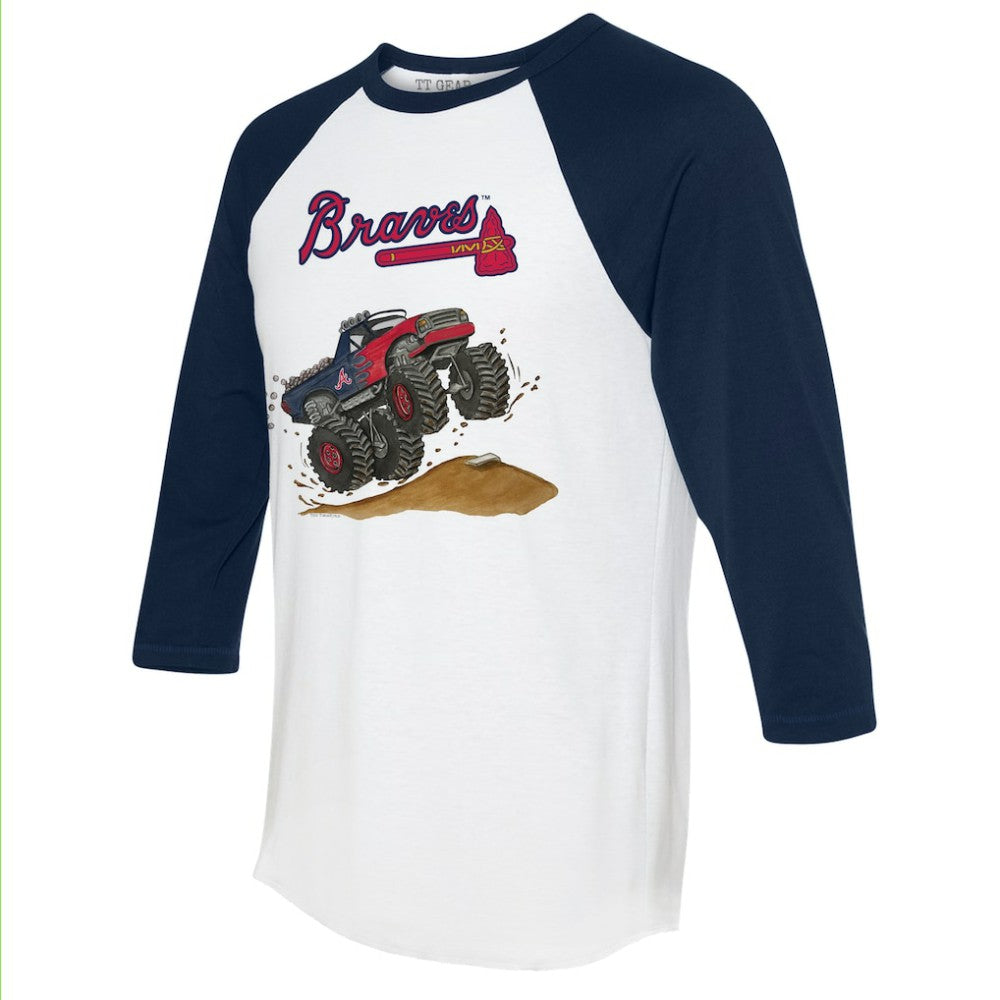 Atlanta Braves Tiny Turnip Unisex Monster Truck 3/4-Sleeve Raglan T-Shirt White/Navy