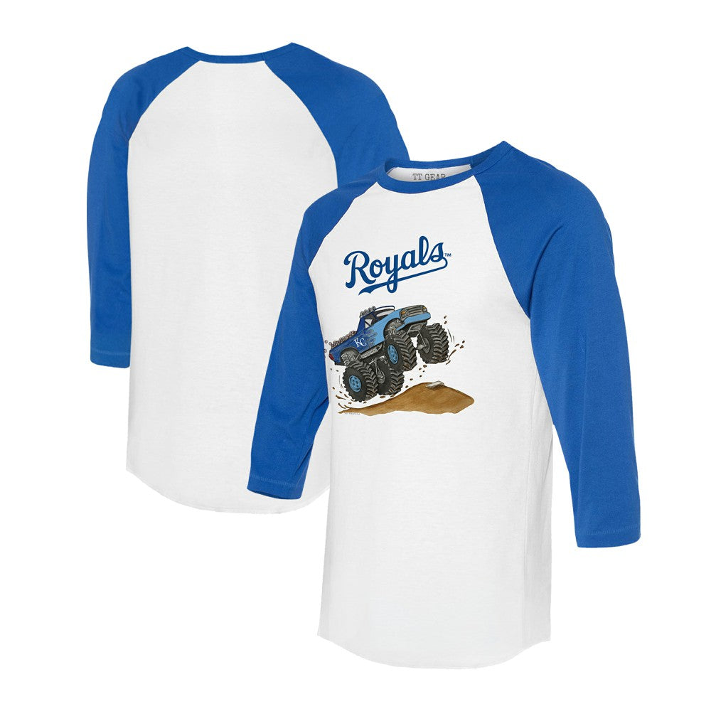 Kansas City Royals Tiny Turnip Unisex Monster Truck 3/4-Sleeve Raglan T-Shirt White/Royal