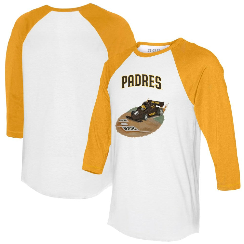 San Diego Padres Tiny Turnip Unisex Race Car 3/4-Sleeve Raglan T-Shirt White/Gold