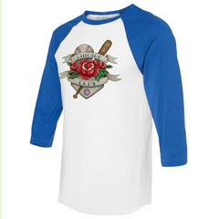 Chicago Cubs Tiny Turnip Unisex Tattoo Rose 3/4-Sleeve Raglan T-Shirt White/Royal
