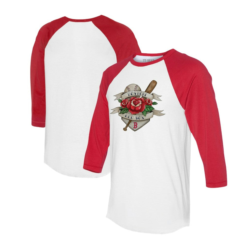 Boston Red Sox Tiny Turnip Unisex Tattoo Rose 3/4-Sleeve Raglan T-Shirt White/Red