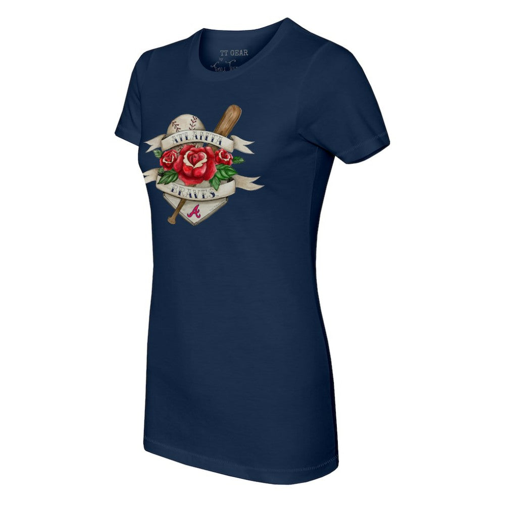 Atlanta Braves Tiny Turnip Women's Tattoo Rose T-Shirt Navy
