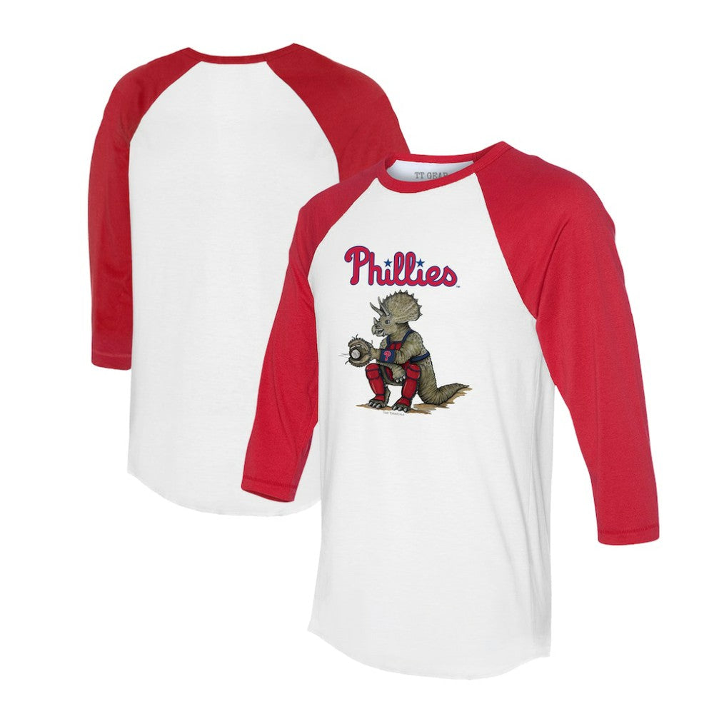 Philadelphia Phillies Tiny Turnip Unisex Triceratops 3/4-Sleeve Raglan T-Shirt White/Red