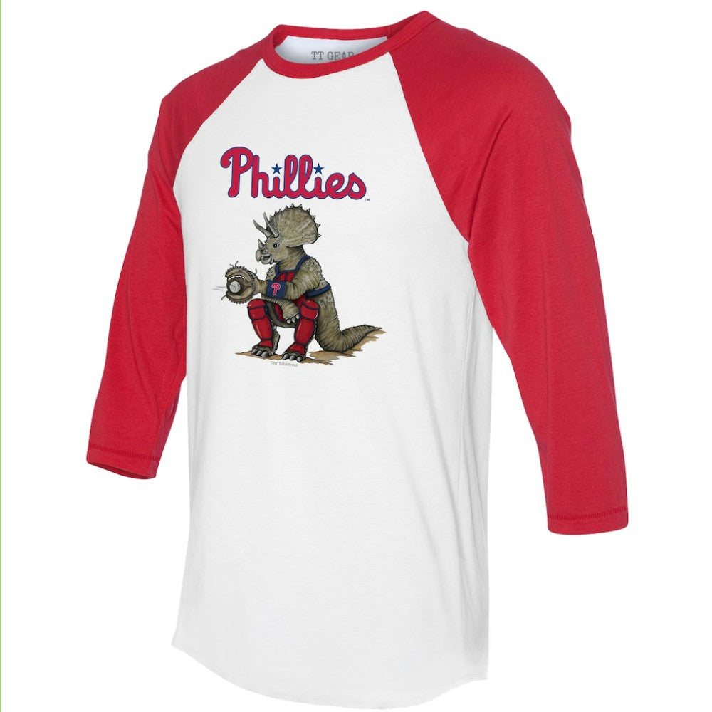 Philadelphia Phillies Tiny Turnip Unisex Triceratops 3/4-Sleeve Raglan T-Shirt White/Red