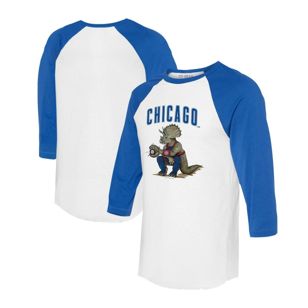 Chicago Cubs Tiny Turnip Unisex Triceratops 3/4-Sleeve Raglan T-Shirt White/Royal
