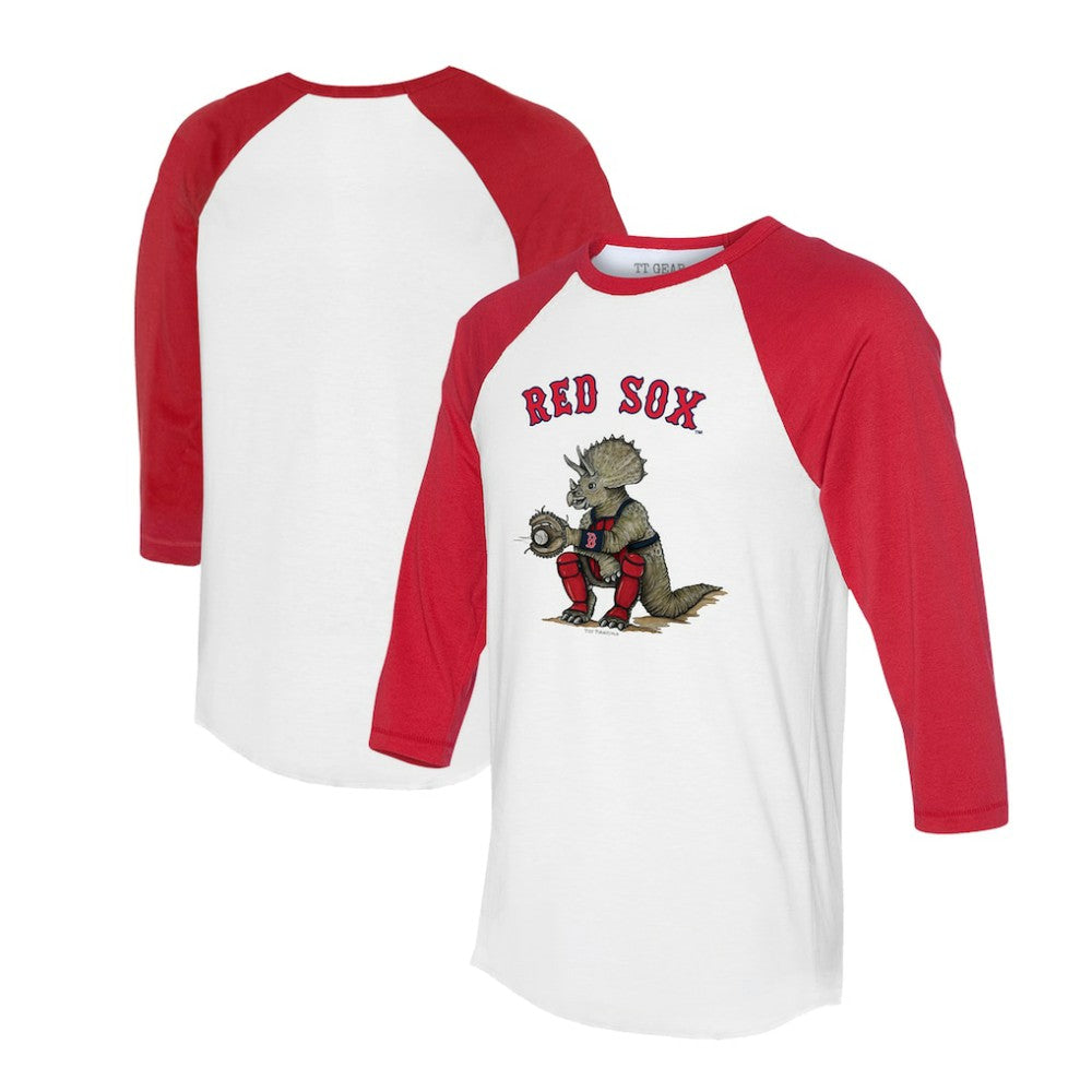 Boston Red Sox Tiny Turnip Unisex Triceratops 3/4-Sleeve Raglan T-Shirt White/Red