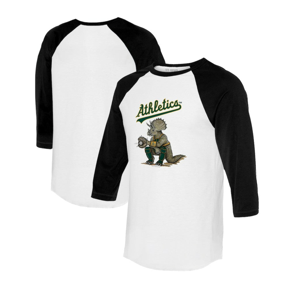 Athletics Tiny Turnip Unisex Triceratops 3/4-Sleeve Raglan T-Shirt White/Black