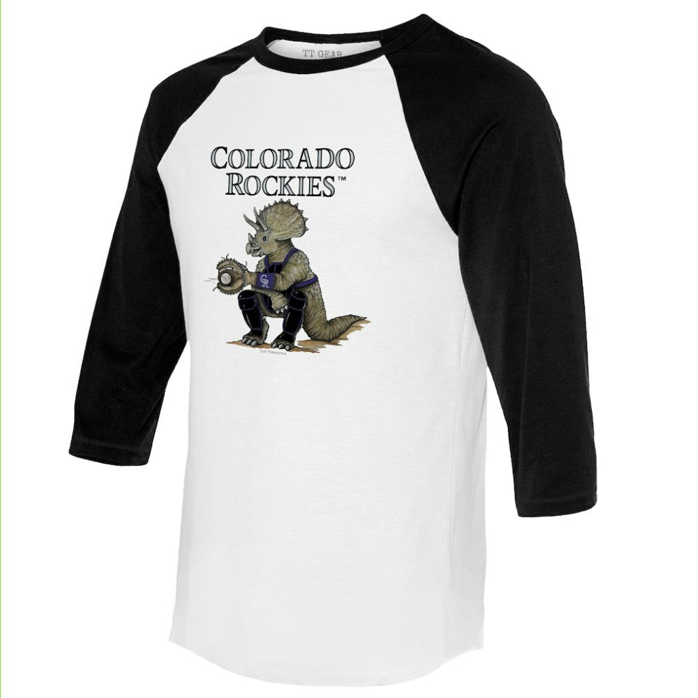 Colorado Rockies Tiny Turnip Unisex Triceratops 3/4-Sleeve Raglan T-Shirt White/Black