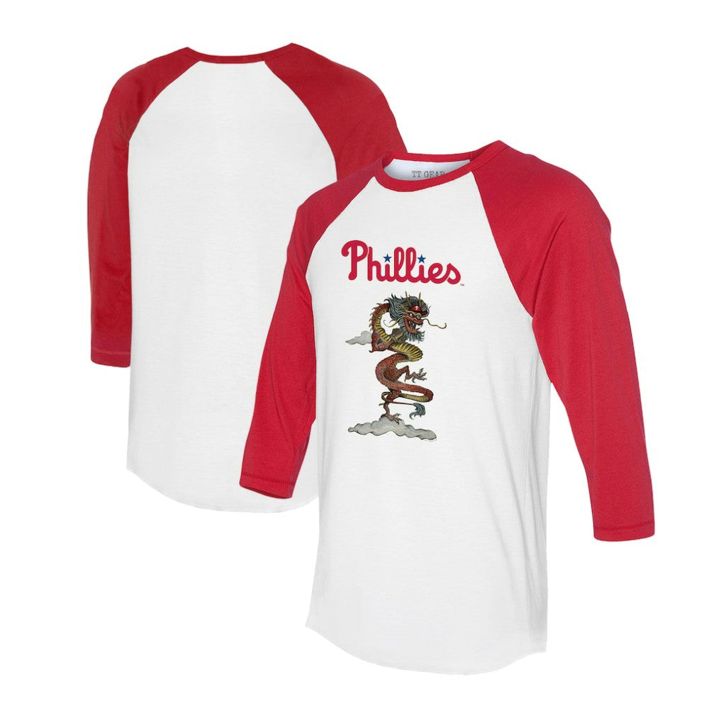 Philadelphia Phillies Tiny Turnip Unisex 2024 Year of the Dragon 3/4-Sleeve Raglan T-Shirt White/Red