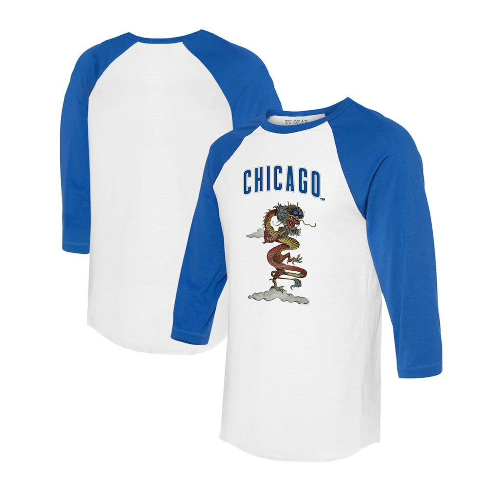 Chicago Cubs Tiny Turnip Unisex 2024 Year of the Dragon 3/4-Sleeve Raglan T-Shirt White/Royal