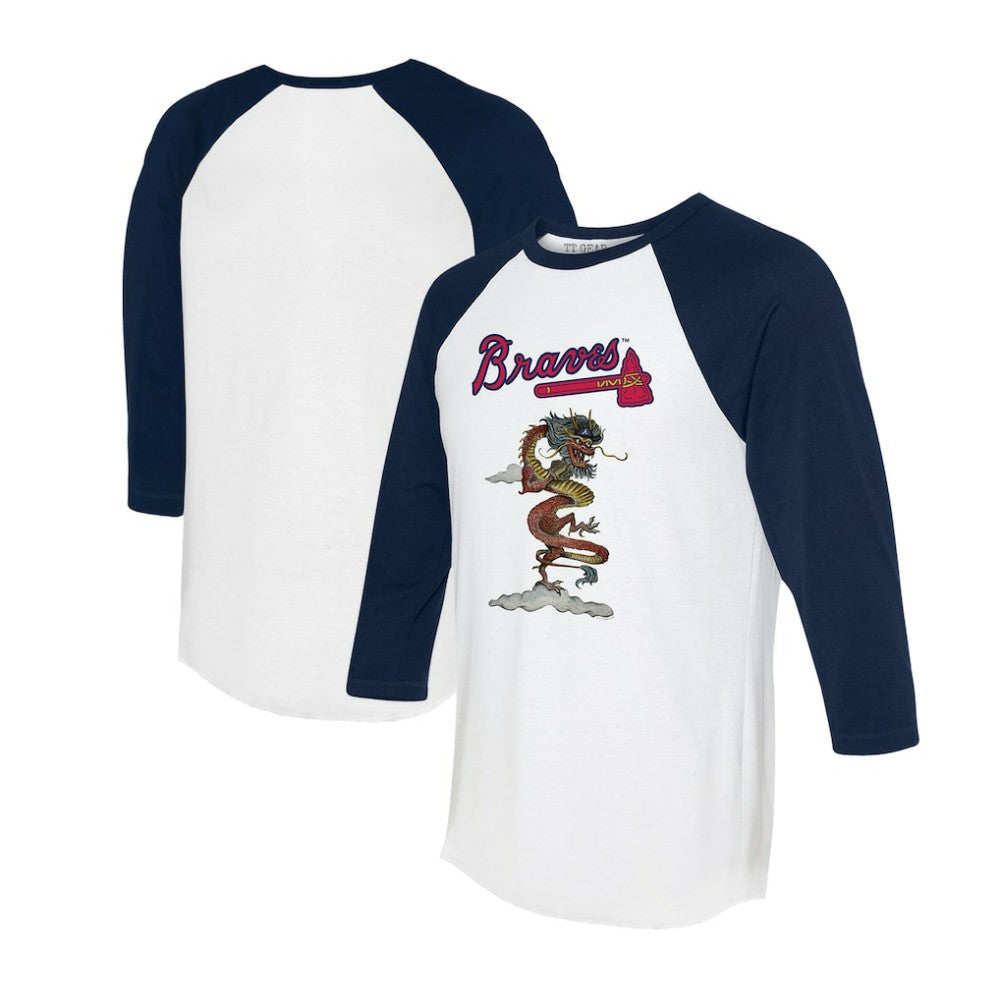 Atlanta Braves Tiny Turnip Unisex 2024 Year of the Dragon 3/4-Sleeve Raglan T-Shirt White/Navy