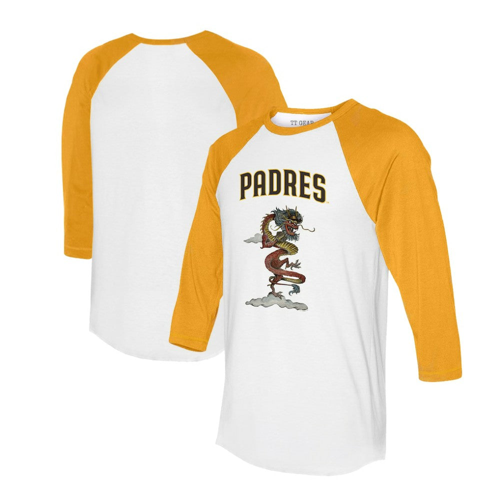 San Diego Padres Tiny Turnip Unisex 2024 Year of the Dragon 3/4-Sleeve Raglan T-Shirt White/Gold