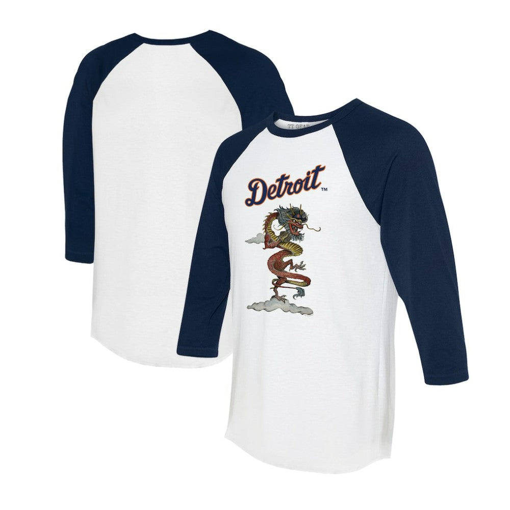 Detroit Tigers Tiny Turnip Unisex 2024 Year of the Dragon 3/4-Sleeve Raglan T-Shirt White/Navy