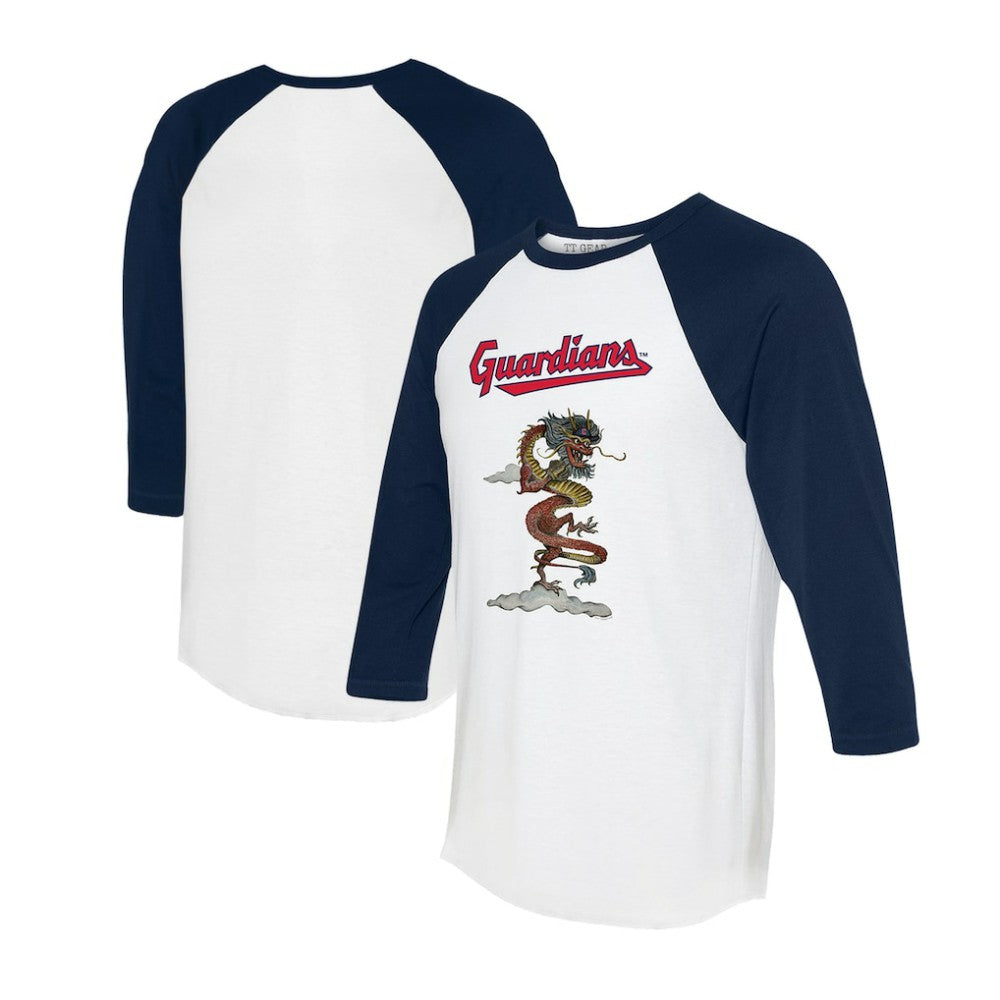 Cleveland Guardians Tiny Turnip Unisex 2024 Year of the Dragon 3/4-Sleeve Raglan T-Shirt White/Navy