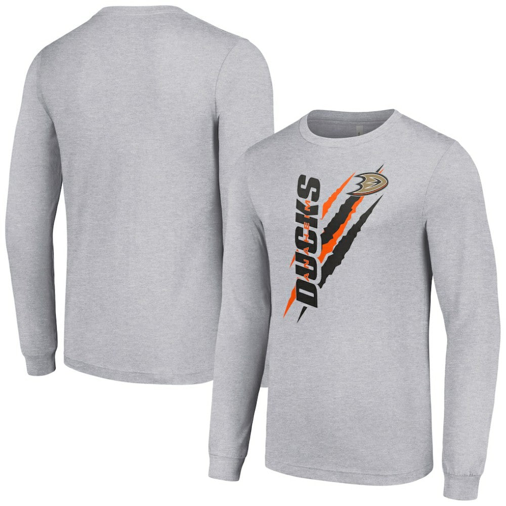 Anaheim Ducks Starter Color Scratch Long-Sleeve T-Shirt Heather Gray