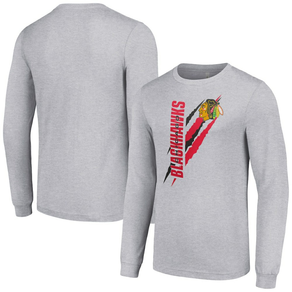 Chicago Blackhawks Starter Color Scratch Long-Sleeve T-Shirt Heather Gray
