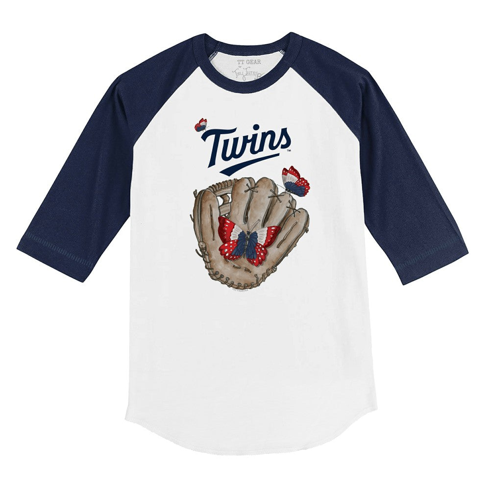 Minnesota Twins Tiny Turnip Youth Butterfly Glove 3/4-Sleeve Raglan T-Shirt White/Navy