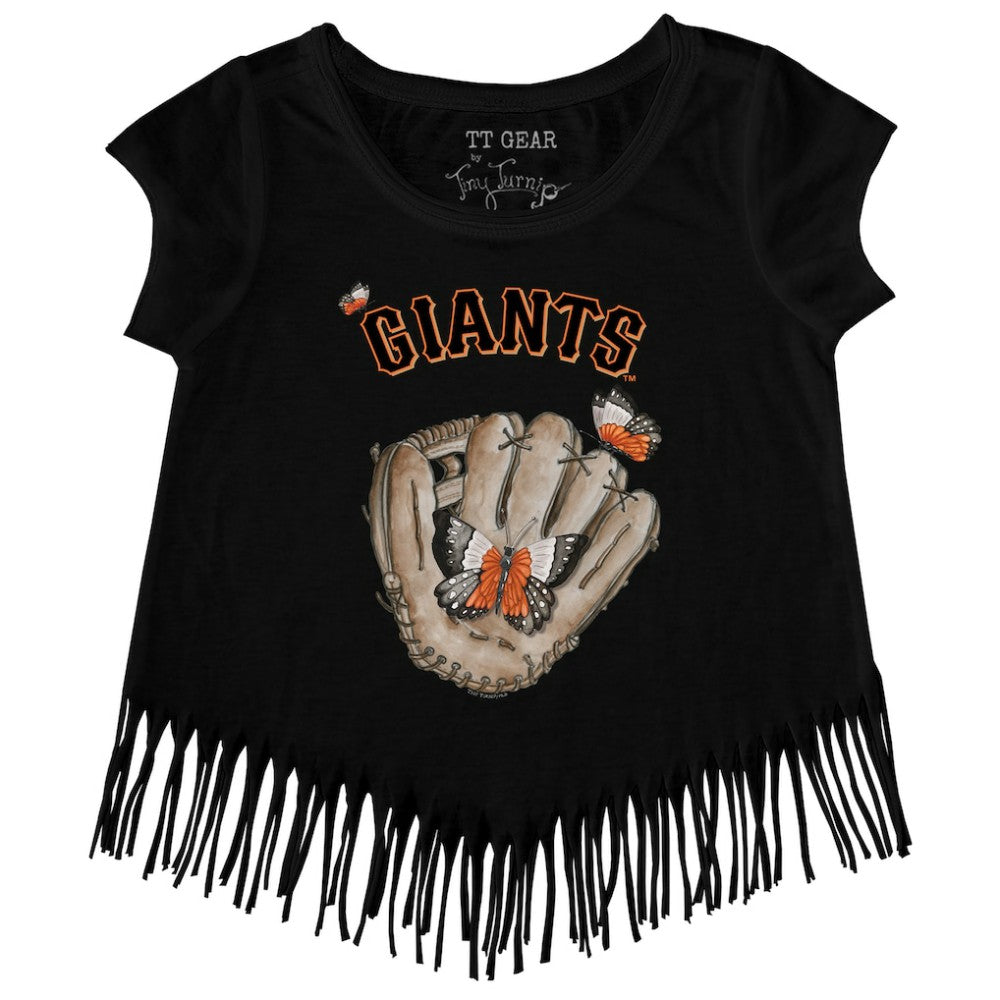 San Francisco Giants Tiny Turnip Girls Youth Butterfly Glove Fringe T-Shirt Black