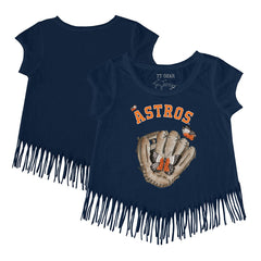 Houston Astros Tiny Turnip Girls Youth Butterfly Glove Fringe T-Shirt Navy