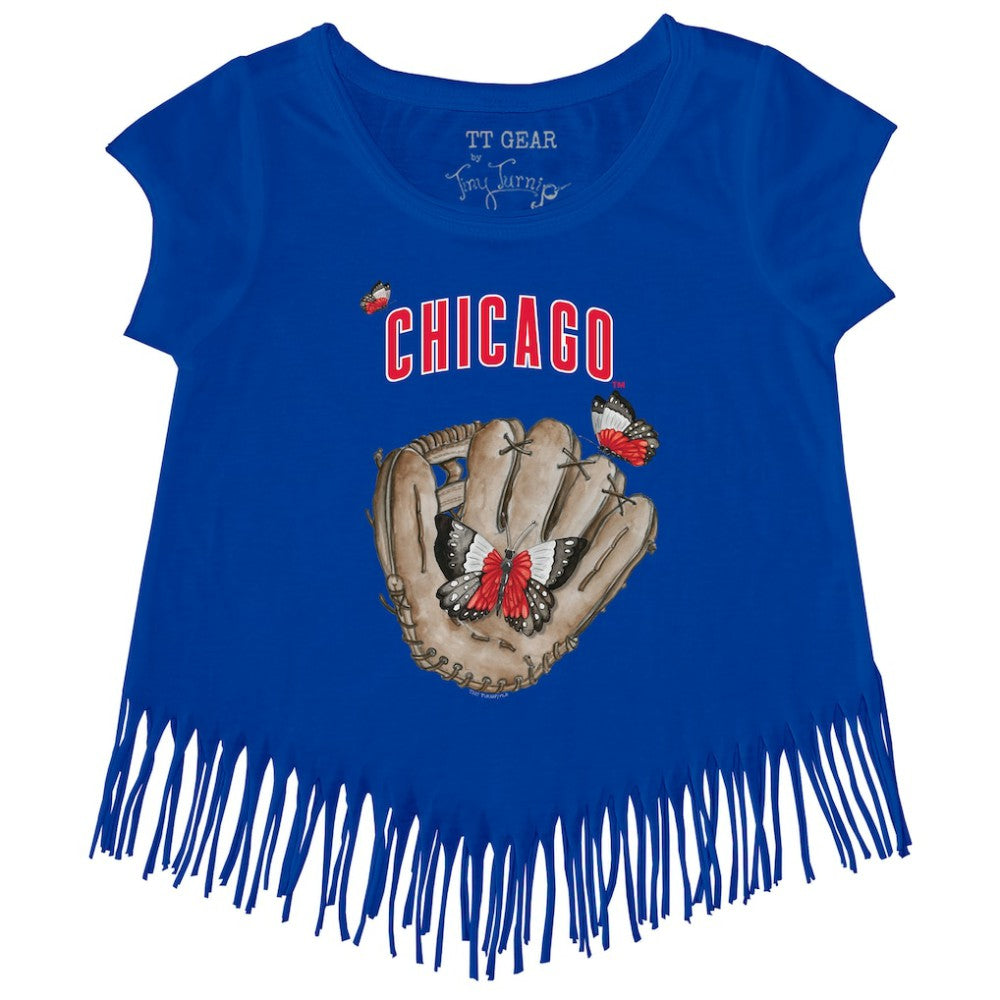 Chicago Cubs Tiny Turnip Girls Youth Butterfly Glove Fringe T-Shirt Royal