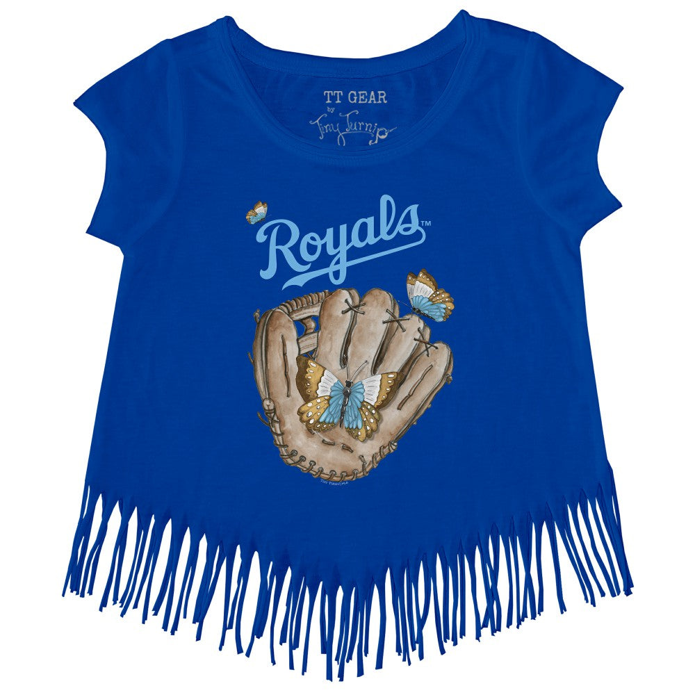 Kansas City Royals Tiny Turnip Girls Youth Butterfly Glove Fringe T-Shirt Royal