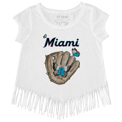 Miami Marlins Tiny Turnip Girls Youth Butterfly Glove Fringe T-Shirt White