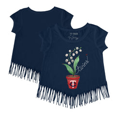 Minnesota Twins Tiny Turnip Girls Youth Lilies & Ladybugs Fringe T-Shirt Navy