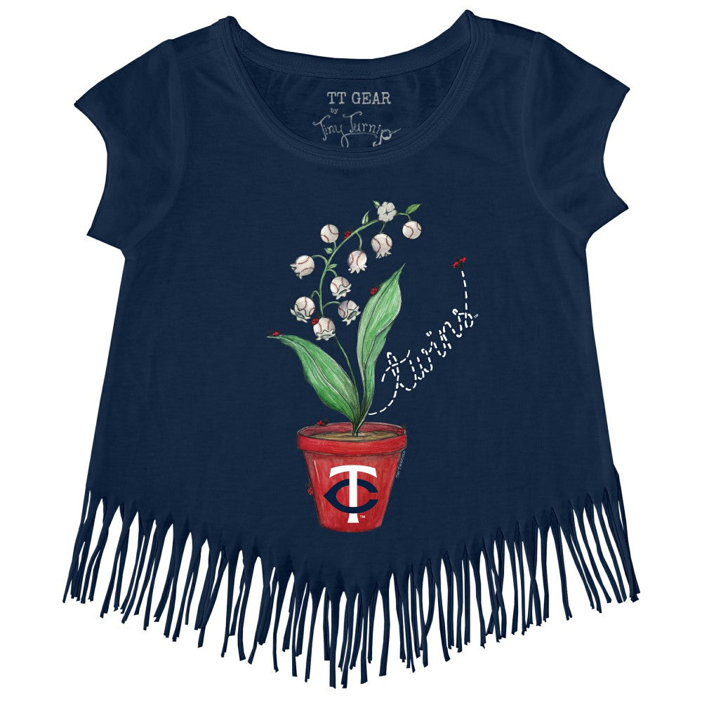 Minnesota Twins Tiny Turnip Girls Youth Lilies & Ladybugs Fringe T-Shirt Navy