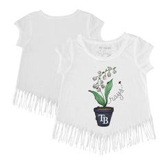 Tampa Bay Rays Tiny Turnip Girls Youth Lilies & Ladybugs Fringe T-Shirt White