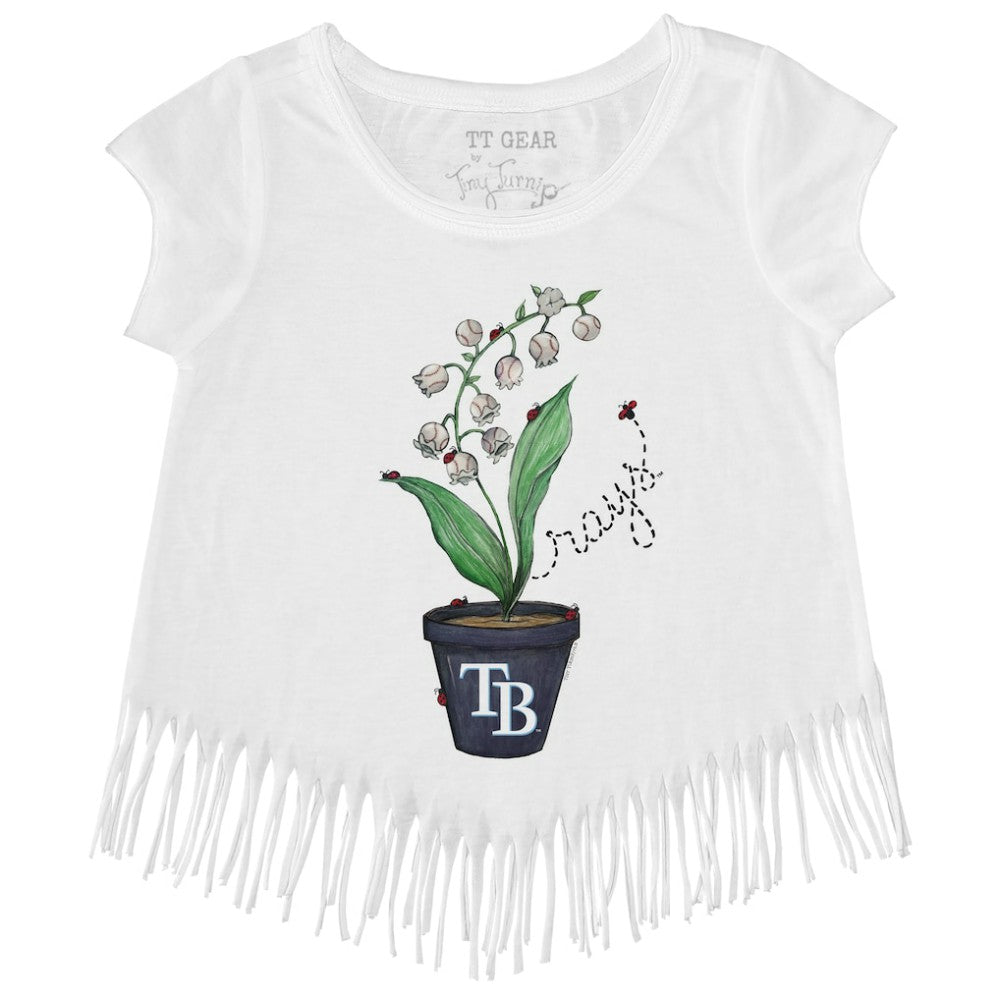 Tampa Bay Rays Tiny Turnip Girls Youth Lilies & Ladybugs Fringe T-Shirt White