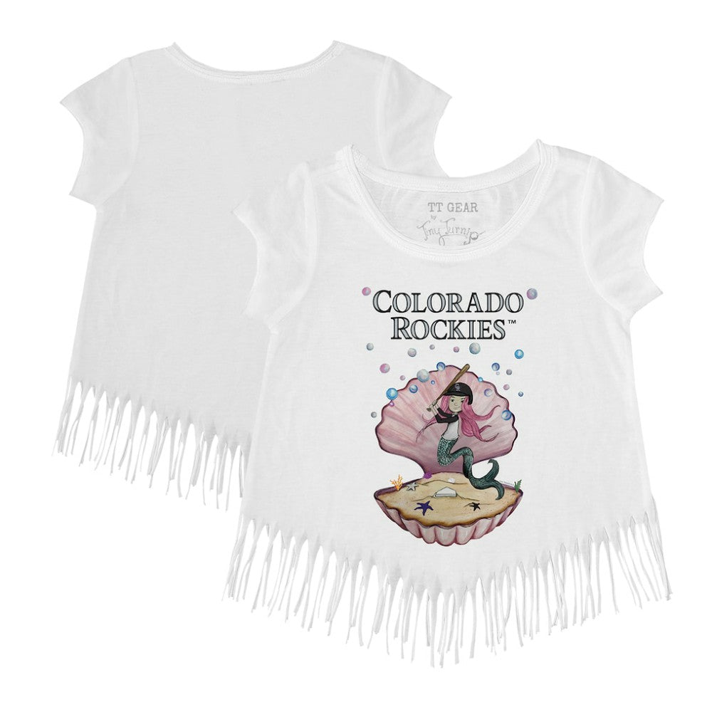 Colorado Rockies Tiny Turnip Girls Youth Mermaid Fringe T-Shirt White