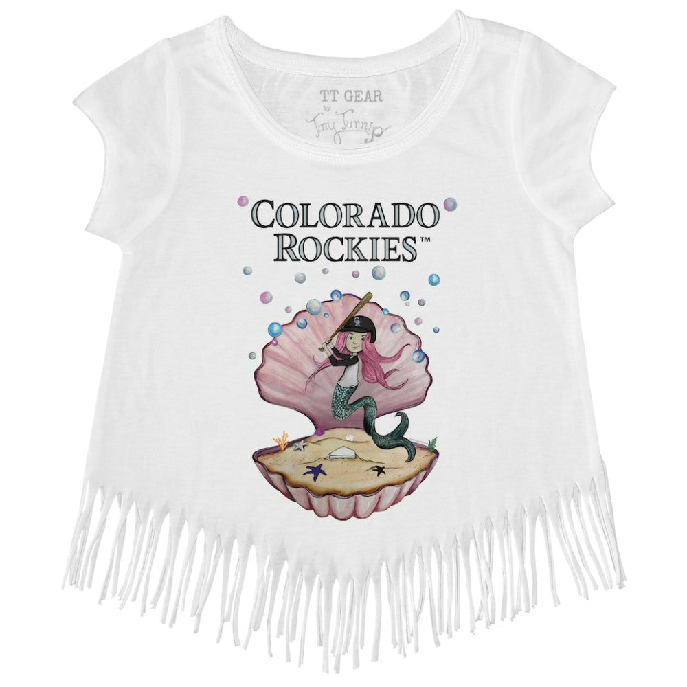Colorado Rockies Tiny Turnip Girls Youth Mermaid Fringe T-Shirt White