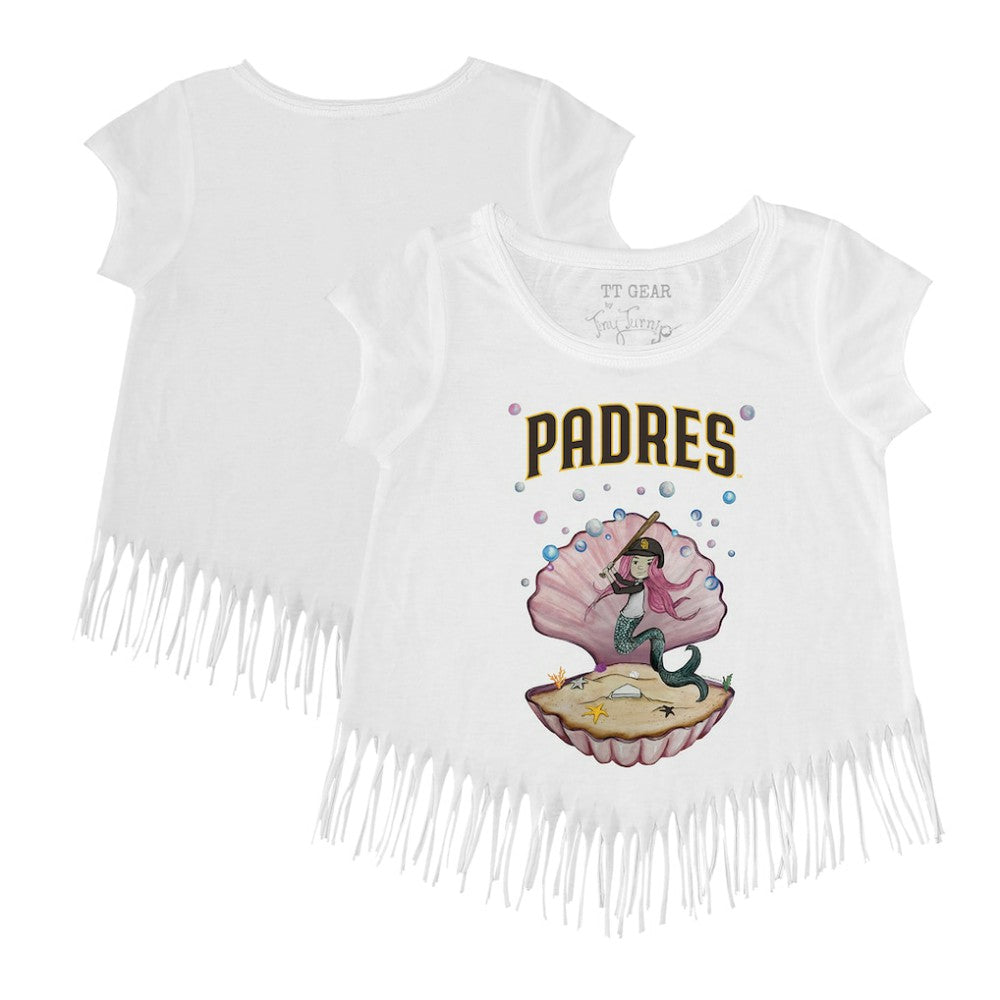 San Diego Padres Tiny Turnip Girls Youth Mermaid Fringe T-Shirt White